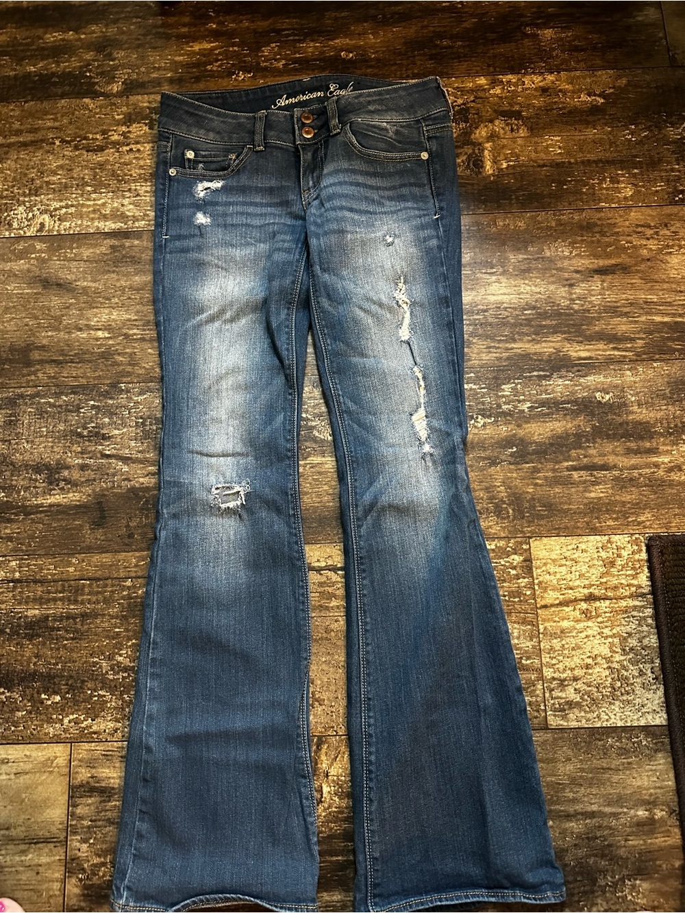 American Eagle Outfitters Distressed Dark Blue Flare Jeans